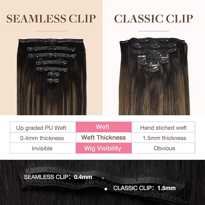 GOO GOO Clip in Hair Extensions Real Human Hair, Remy Human Hair Extensions Clip ins for Women, Natural Human Hair, 24inch 160g 7Pcs, 2/6/2 Balayage Dark Brown to Chestnut Brown