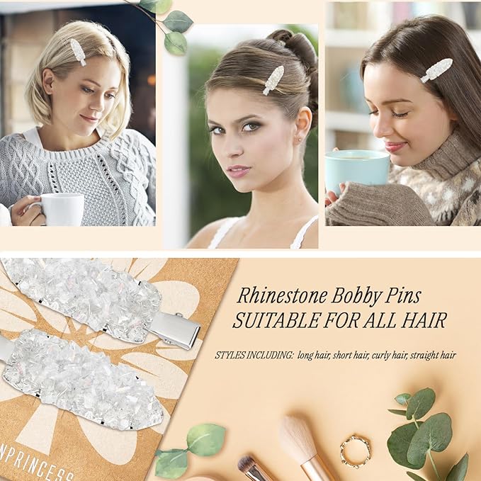 2PCS Rhinestone Hair Clips,Snap Hair Accessories,Decorative Hair Clips,Rhinestone Barrettes For Women Girls(SET22)