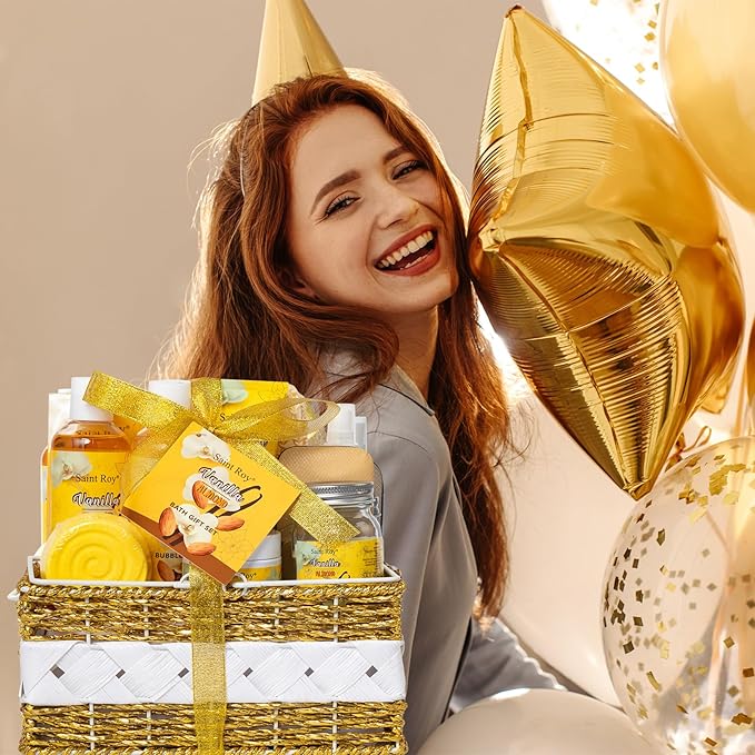 Spa gift baskets Luxury gifts, Christmas Gifts for Women, Large basket 25 pcs for Women & Men Bath and Body Shower Bath Kit, Vanilla Honey Almond birthday gifts bath gift Spa Kit, Mother's Day Gifts