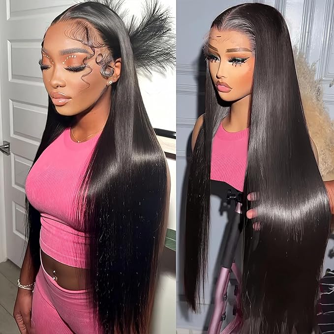 13x6 Straight Lace Front Wigs Human Hair Can Last 12 Months 230 Density Virgin Real Human Wig 13x6 HD Lace Front Wigs Human Hair Pre Plucked Tangle-Free Natural Black for Women (32Inch)