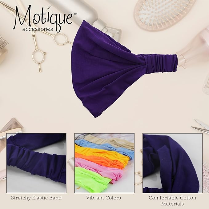 Motique Accessories Purple Wide Cotton Head Band Solid Boho Yoga Style Soft Hairband for Women