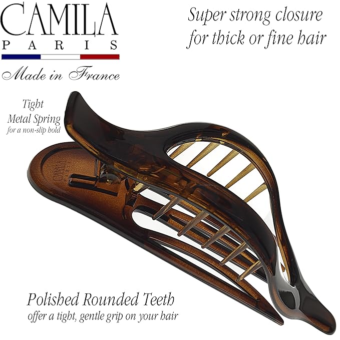 Camila Paris CP2372 2PK French Hair Clips, Large Slide Hair Clips for Volume Hair, Strong Hold No Slip Grip, Girls Hair Claw Clips for Women, Durable Styling Girls Hair Accessories, Made In France
