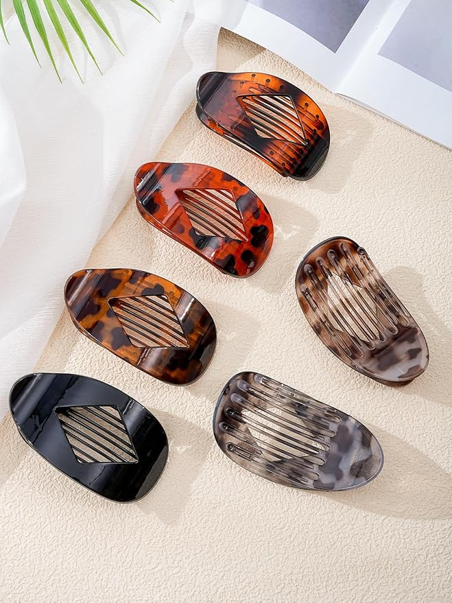 6 PCS Flat Hair Clips for Women - French Medium Flat Claw Clips for Thick Thin Hair, Strong Grip Non Slip Hair Claw Clips for Women Girls