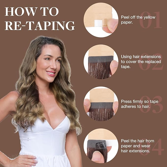GOO GOO Tape in Hair Extensions Human Hair, 2/6/18 Balayage Brown to Dirty Blonde, 20inch 50g 20pcs, Thick Ends Straight Seamless, Invisible