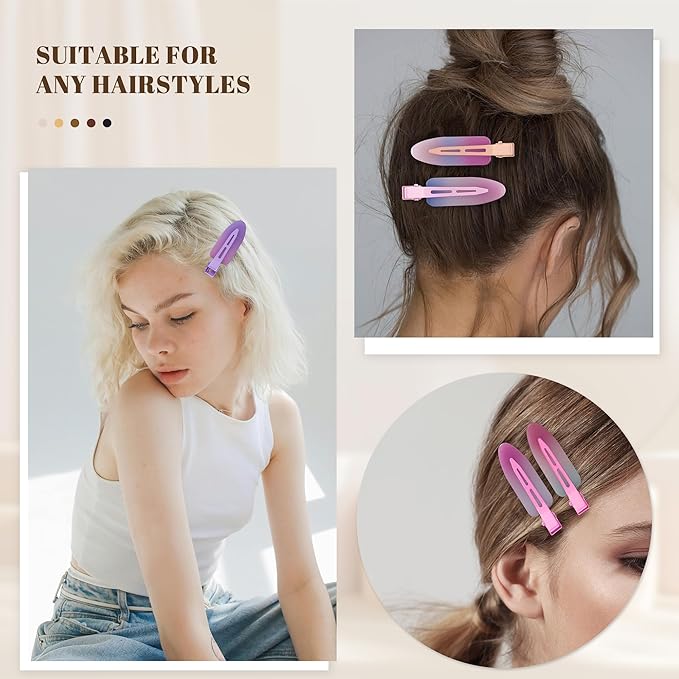 10 Pcs Creaseless No Crease No Bend Flat Hair Clips For Styling Non Slip Makeup Clips For Women Salon Hairstyle,Assorted Purple Pink