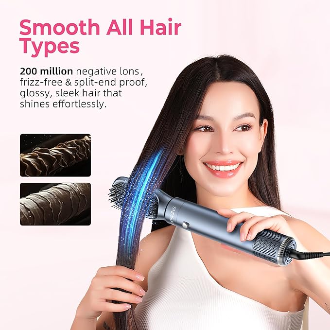 6 in 1 Hair Dryer Brush, Detachable Air Styler, 3 Heat Settings Blow Dryer Brush Frizz-Free Volumizing, Straightening, Curling ALCI Safety Plug for Travel & Home Styling (Blue)