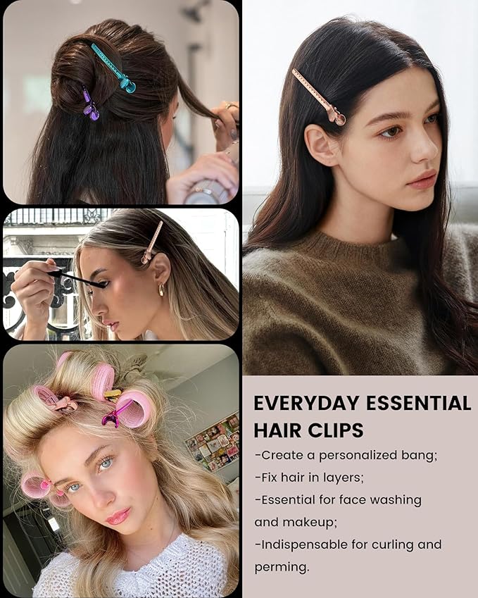 Alligator Clips for Hair Styling 12 pcs Anti-Slip No-Trace Duck Billed Hair Clips Rustproof Metal Alligator Curl Clips for Hair Styling for Salon & Makeup, blue.