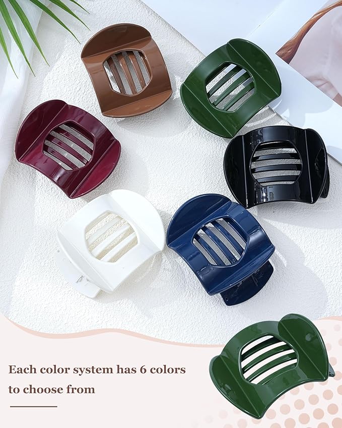 6 Pack Flat Hair Clips for Women, No-Slip Flat Claw Clips,Large Strong Hold Square French Claw Clips for All Hair Textures(Glossy Leopard Print 2)