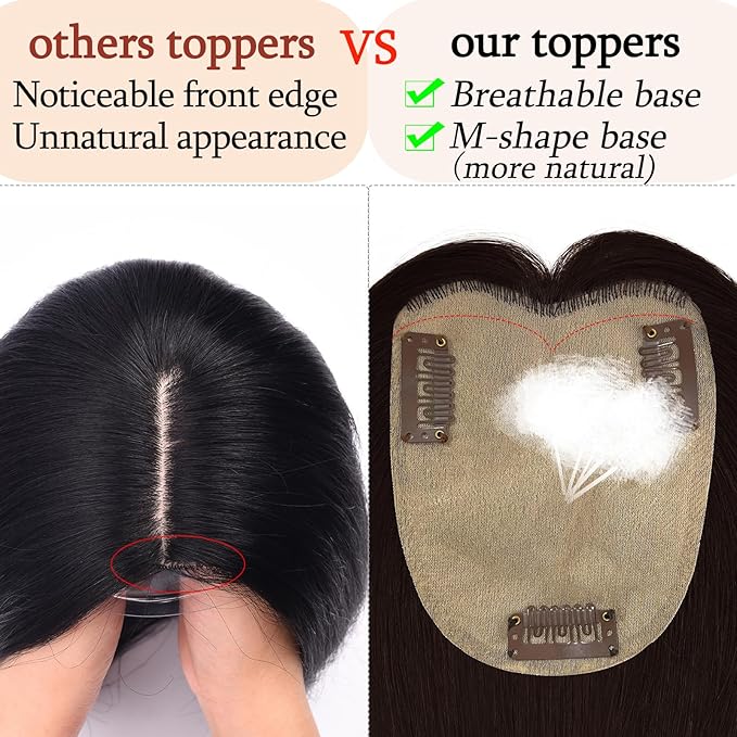 Human Hair Toppers for Women with Thinning Hair Real Human Topper Crown No Bangs 10 Inch #2 Dark Brown