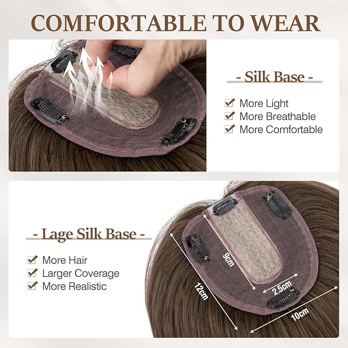 Rich Choices Hair Toppers for Women Real Human Hair 100% Human Remy Toppers NO Bangs for Women with Thinning on Top Clip in Hairpiece 4"x4.7"Lace Base 16 Inch #2R Chocolate Brown
