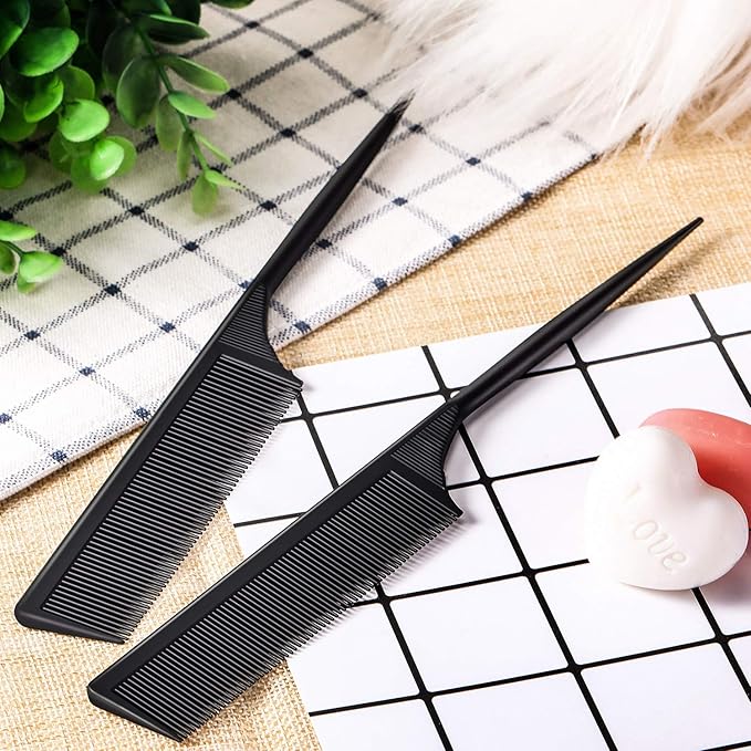 2 Pack Rat Tail Combs for Women Fine Tooth Comb Parting Tip Carbon Fiber Root Teasing Anti Static Heat Resistant Adding Volume Evening Hair Styling