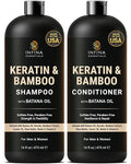 Keratin Shampoo and Conditioner Set | 16 fl oz Each | with Batana Oil & Bamboo Extract | Controls Frizz, Strengthens, Nourishes, & Adds Shine for Smoother Hair