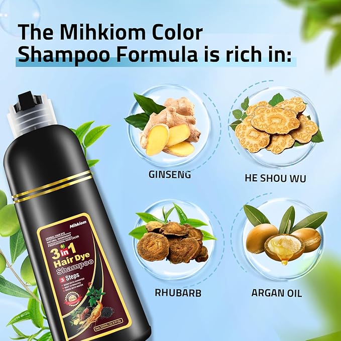 Brown Hair Dye Shampoo 3 in 1 for Women & Men, Hair Color Shampoo Refresh Hair Only 20 Mins - Natural Plant - Champu Para Pintar el Pelo