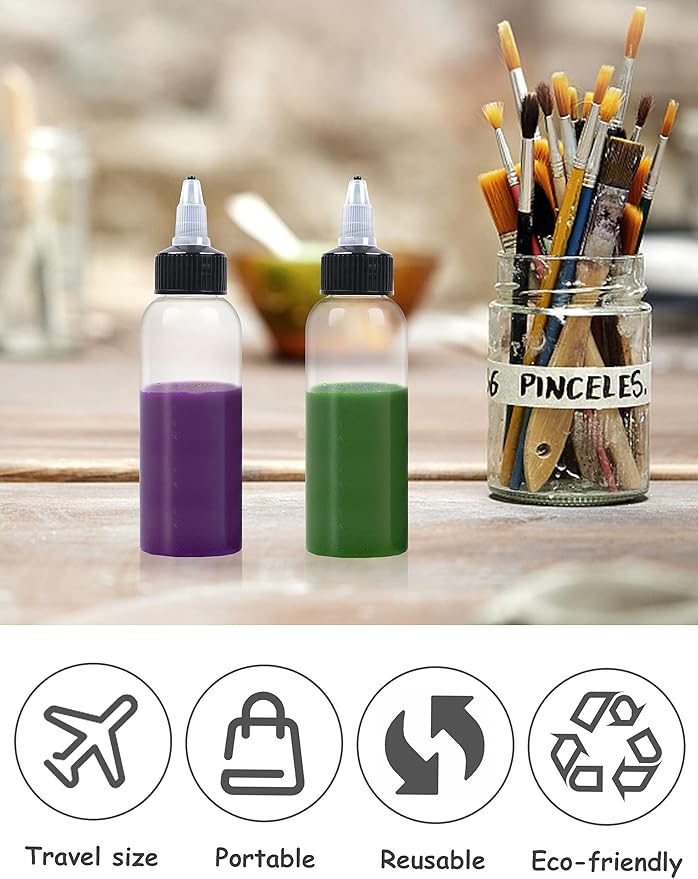 6 Pcs 2oz Plastic Squeeze Bottles with Twist Top Cap, 60ml Clear Dispensing Bottles, Empty Squirt Bottle for Liquids, Sauces, Arts, Crafts, Travel