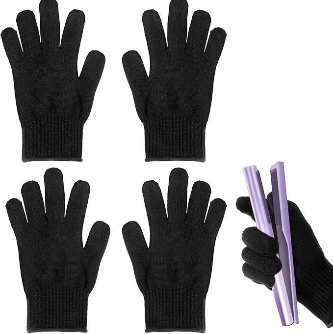 JIEYAO 4 Pack Heat Resistant Gloves for Hair Styling, Curling Iron Glove Heat Blocking Glove for Curling Wand F& lat Iron