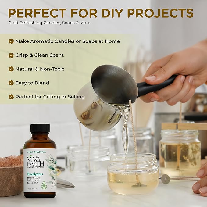 Eucalyptus Essential Oil – Pure and Natural Eucalyptus Aroma for Diffusers, Aromatherapy, Hair and Scalp Care, Skin Care, Massage Oils, Soap and Candle Making – with Dropper, 4 oz