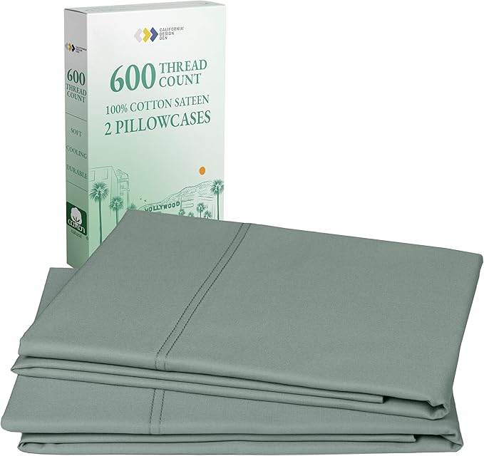 CALIFORNIA DESIGN DEN Luxuriously Soft Hotel Quality 600 Thread Count, 100% Cotton Set of 2 Cases, Crisp & Cool King Pillow Cases 2Pc, Set of 2, Fits King Pillows (Sage)