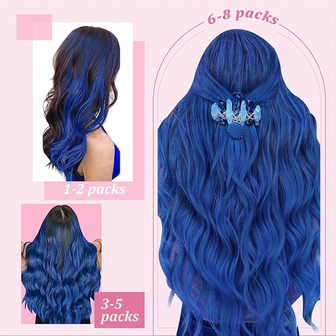 YoungSee I Tip Hair Extensions Blue 24 Inch Human Hair I Tip Extensions Blue Long Hair Color Itip Hair Extensions Soft and Silky for Girls Diy Your Hairstyle 25s 25g