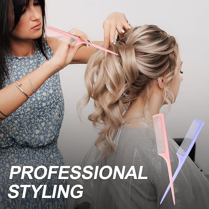 Rat Tail Combs for Parting,Fine Tooth Teasing Comb-Heat Resistant Anti Static Parting Combs for Braiding,Root Teasing-Styling Combs Set for Women,Suit for Wet Dry Hair((Pink&Purple)