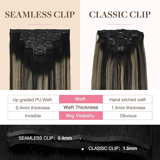 GOO GOO Clip in Hair Extensions Real Human Hair, Remy Human Hair Extensions Clip ins for Women, Natural Human Hair, 20inch 150g 7Pcs, 1B/16/1B Balayage Natural Black to Light Blonde