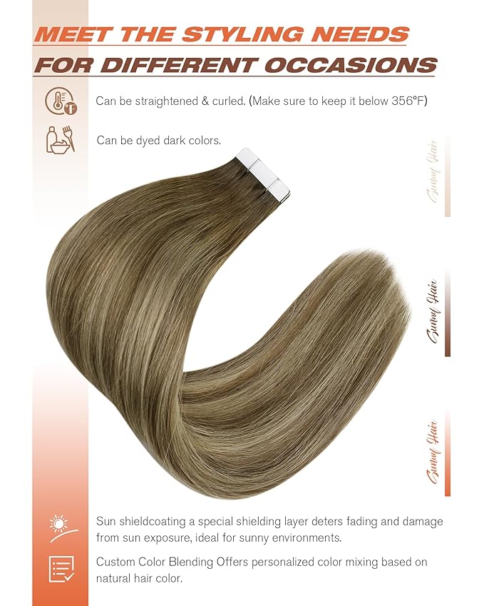 Sunny Hair Tape in Hair Extensions Human Hair,Balayage Brown with Blonde Hair Extensions Tape in 18 Inch Real Human Hair Tape in Extensions 40Pcs 100g