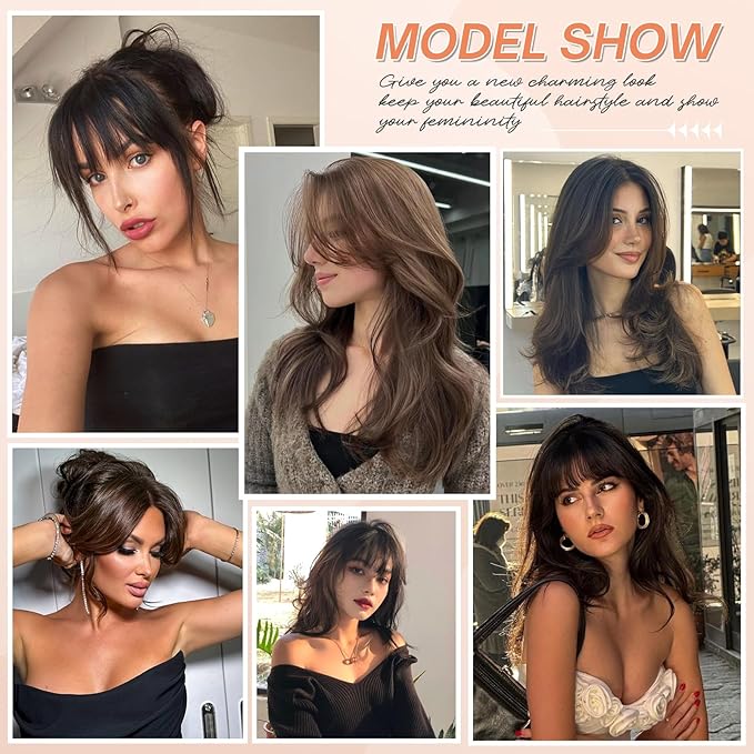 Benehair Clip on Bangs for Women Human Hair, Fake Bangs Clip Human hair, Middle Part Clip in Hair Extensions Hair Pieces with Temples for Daily Wear (Dark Brown)