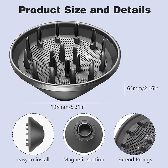 Hair Diffuser Attachment Nozzles for Dyson Supersonic Hair Dryer HD01 HD02 HD03 HD04 HD08 HD15 Tools Accessaries for Flex Style Blow Dryer Styler, Styling Tool for Wavy, Curly, Coily Hair, Black