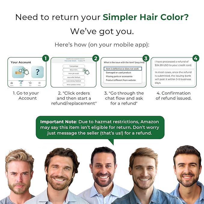 Simpler Hair Color for Men Kit for Full Gray Coverage - Ginger Men’s Hair Dye - Easy Hair or Beard Dye for 100% Gray Coverage - Ammonia Free Hair Color, Beard Coloring for Men