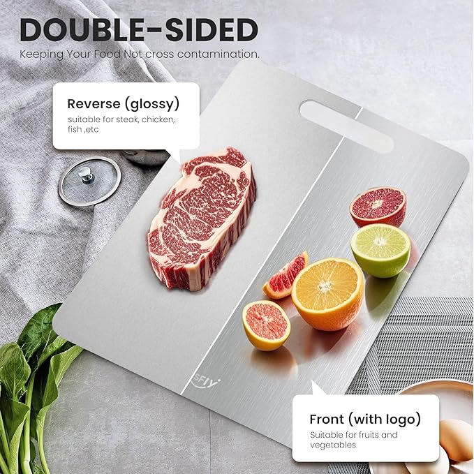 2 Pack Titanium Cutting Board - 100% Pure Titanium Cutting Boards For Kitche,Easy to clean, Double-sided food-grade Cutting Board For Cutting Meats, Fruits And Vegetables.(15 * 11)