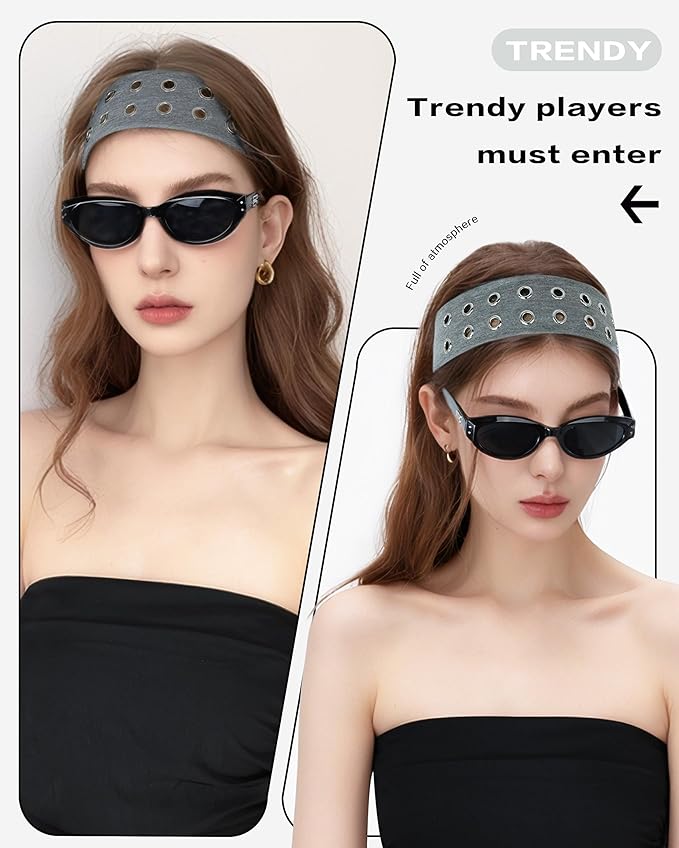 Grommet Headband for Women, Light Grey 23cm Hollow Out Elastic Hair Band, Eyelets Punk Grunge Stylish Hairband