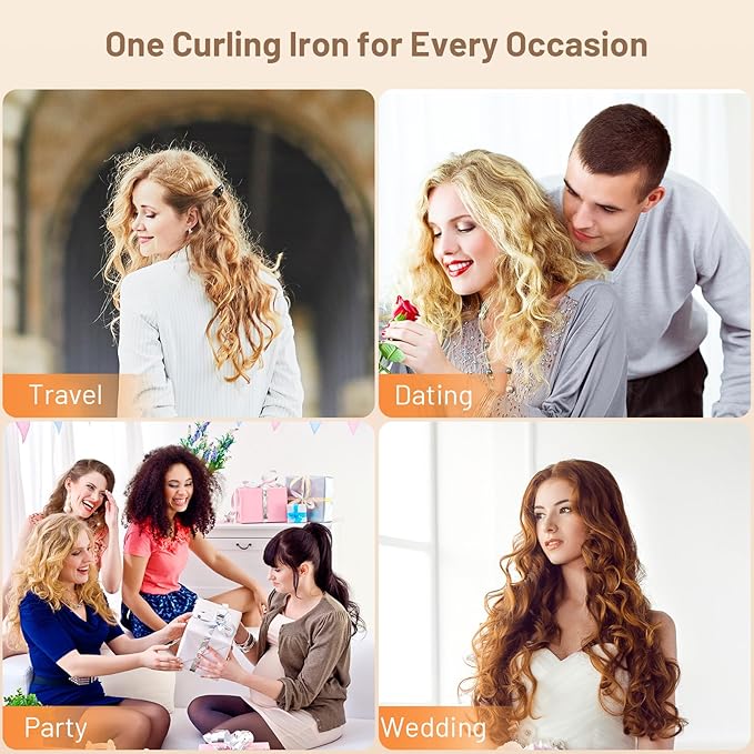 Curling Iron 1 Inch, Long Barrel Ceramic Hair Wand, Fast Heating Hair Curler with 12 Heat Settings with LED Display, Hair Curling Wand Styling and Lasting on All Hair Types, Dual Voltage for Travel