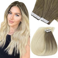 Sunny Hair Tape in Hair Extensions Real Human Hair Invisible Remy Hair Extensions Tape ins for Women Light Brown Root to Platinum Blonde Balayage 12 inch 20Pcs