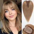 starluck Human Hair Toppers for Women Real Human Hair With Bangs 4 * 5.5 inch Base 12 inch SilkHug Topper for Women with Thinning Hair Cover Grey Roots(Ombre Light Brown)