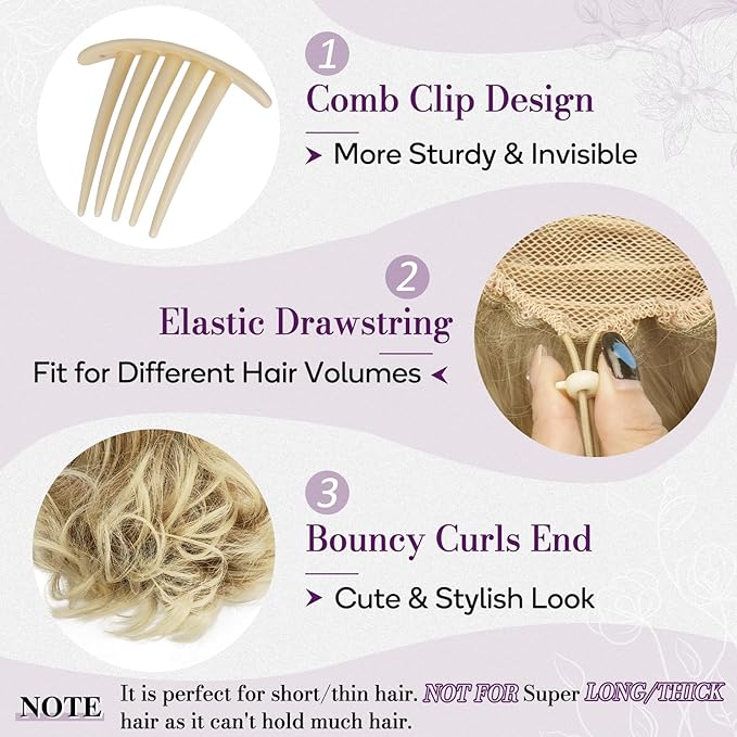 BARSDAR Short Blonde Ponytail Extension - 10 Inch Wavy Drawstring Ponytail Hair Extensions for Women - Synthetic Comb Clip in Ponytail Hairpieces Fake Pony Tails - Mixed Blonde & Bleach Tips
