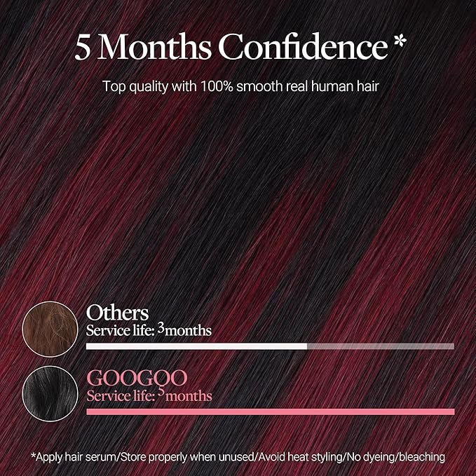 GOO GOO Clip in Hair Extensions Real Human Hair, Remy Human Hair Extensions Clip ins for Women, Natural Human Hair, 14inch 150g 9 Pcs, #1/99j Balayage Jet Black to Red