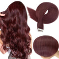 Full Shine Tape ins Human Hair Extensions Wine Red 99J Seamless Skin Weft Tape in Hair Extensions 12Inch Invisible Remy Human Hair 30Gram 20Pcs Add Volume Real Hair for Party Natural