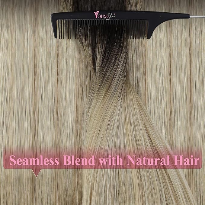 YoungSee Human Hair Tape in Extensions Ombre Real Hair Extensions Tape ins for Women Balayage Dark Brown to Blonde Tapes Hair Extension Real Human Hair Silky Straight 18In 20pcs 50g