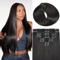 Clip in Hair Extensions Real Human Hair, 22 Inch 110g, 1B Natural Black, Invisible Seamless Straight Remy Human Hair Extensions Cip ins for Women 8pcs Per Set with Double Weft