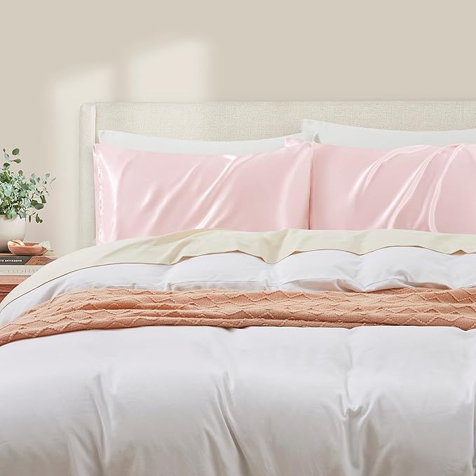 King Size Satin Pillowcase Set of 2 with Envelope Closure,Blush Pink Silk Pillowcase for Hair and Skin (20x36)