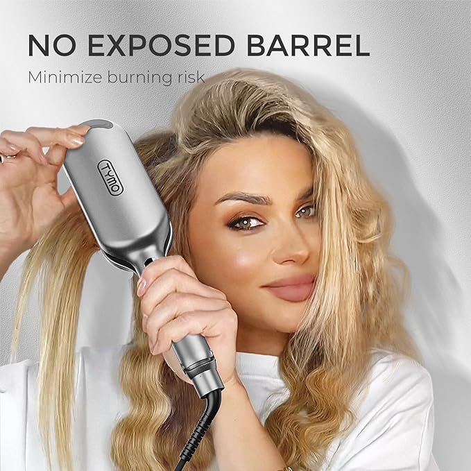 Curling Iron Hair Crimper Waver - TYMO ROVY Beach Waves Curling Wand, Ionic Deep Waver Hair Curler Tool with Ceramic 3 Barrel for Women, Dual Voltage, Anti-Scald, Easy to Use, Grey, 1.25 Inch
