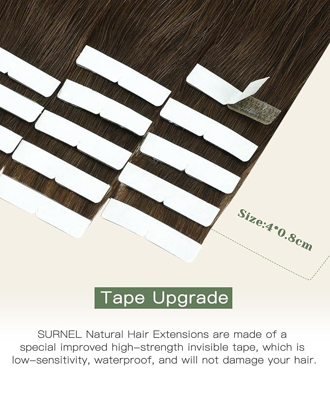 SURNEL Injected Seamless Tape in Hair Extensions 22 Inch #4 Chocolate Brown Invisible Tape in Extensions 20 Pcs 50g(#4,22)