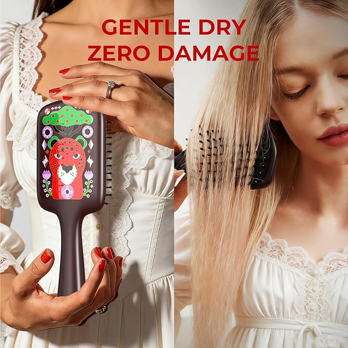 SIMETRA Wooden Paddle Hair Brush Unique Pattern Hair Brushes for Women Wet Brush Detangling Brush Guinean Ovangkol Hardwood Bristles for Scalp Massage for Men Kids for All Hair Types (Cheetah)