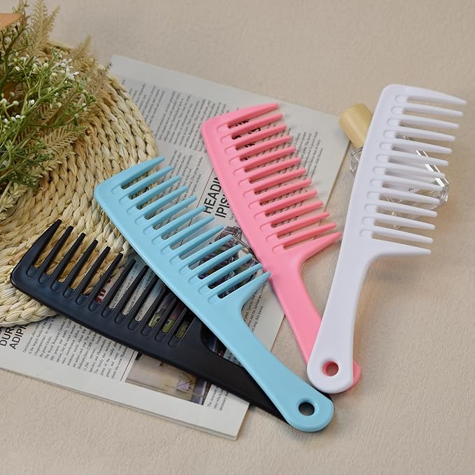 4PCS Wide Tooth Comb, Professional Women Hair Care Styling Handgrip Combs for Curly, Wet, Long Hairs (Black & White)