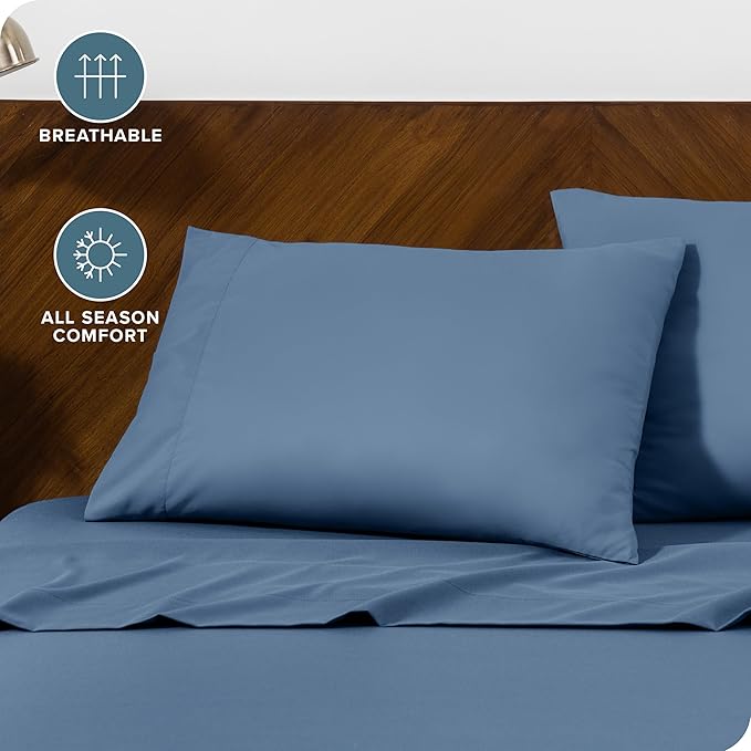 Bare Home Microfiber Pillow Cases - King 20x36 - Cooling Pillowcases - Double Brushed - Easy Care - Envelope Closure (King Pillowcase Set of 2, Coronet Blue)