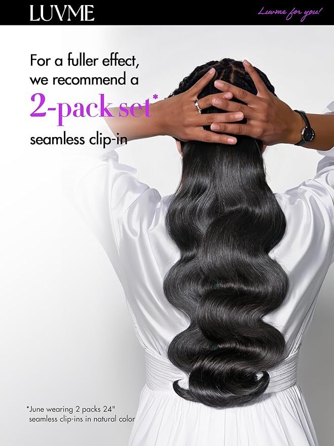 LUVME Invisible Clip in Hair Extensions,Body Wave 16 Inch 2 Pack 220g 12pcs Human Hair Invisible Clip ins Hair Extensions Natural Black Hair for Women