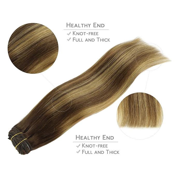 WENNALIFE Balayage Chocolate Brown to Caramel Blonde Human Hair Extensions, 150g 20 Inch 9pcs Thicker Clip-in Real Hair Clip Set Double Weft