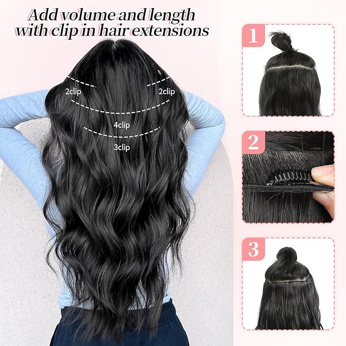 KooKaStyle Hair Extensions Ashy Taupe Blonde Clip in Synthetic Highlight Long Wavy 4PCS Thick Hairpieces for Daily Use 20 Inch for Women