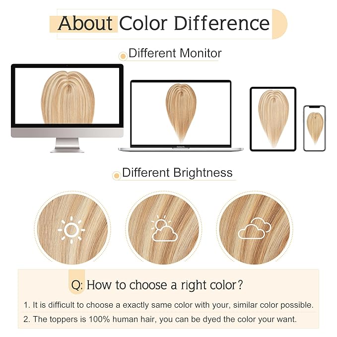 SEGO Human Hair Toppers for Women With Thinning Hair, 7 * 13CM Silk Base 100% Real Human Hair Clip in Top Wiglet Hairpieces -12 Inch No Bangs Golden Brown&Bleach Blonde