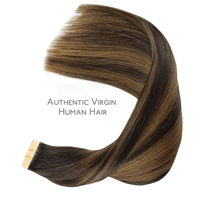WENNALIFE Tape in Hair Extensions Human Hair, 20pcs 22 inch 50g Balayage Dark Brown Mixed Chestnut Brown Remy Tape Hair Extensions Real Human Hair Extensions Coloured
