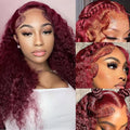 18 Inch Burgundy Deep Wave Lace Front Wigs Human Hair 13x6 HD Frontal Human Hair Red Curly Lace Front Pre Plucked Burgundy Deep Curly Wigs For Black Women 200 Density